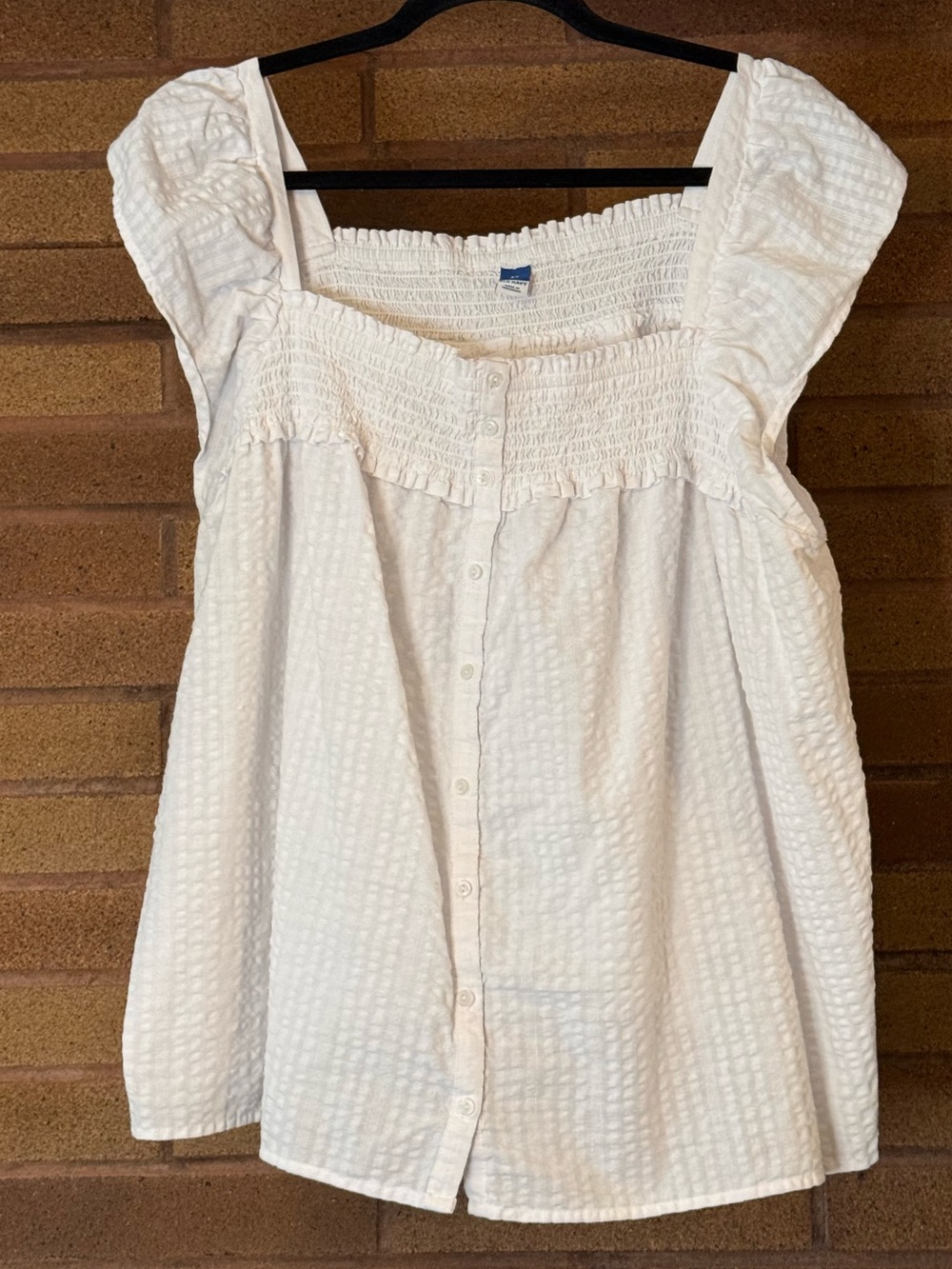 Old Navy White Smocked Square-Neck Button-Front Top